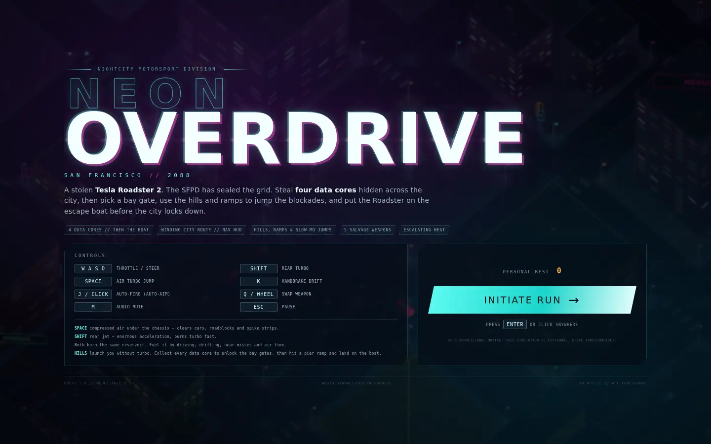 NEON OVERDRIVE menu