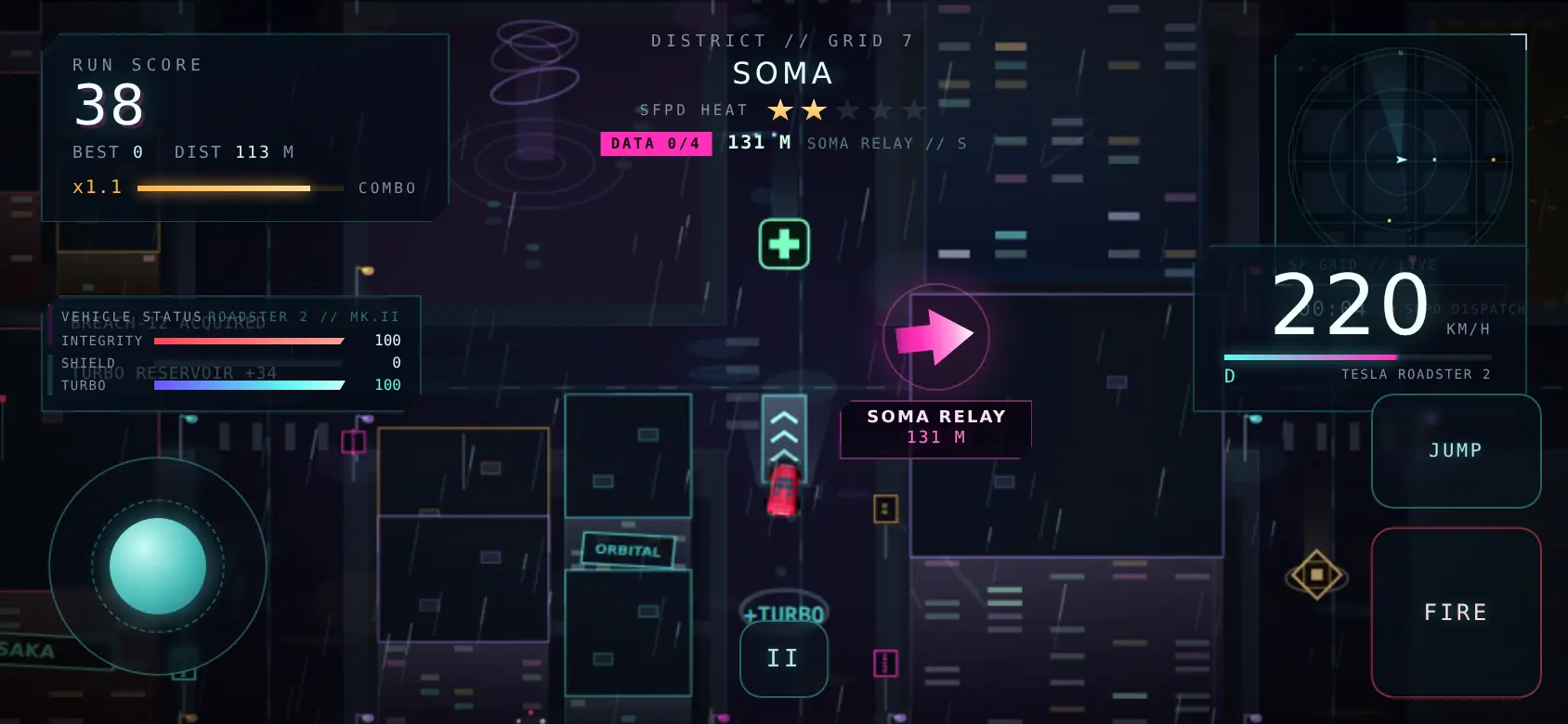 NEON OVERDRIVE mobile touch controls